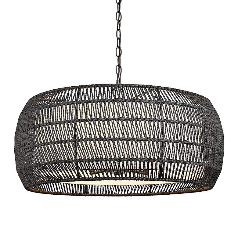 Image 7 Golden Lighting Everly 27" Double Shade Modern Black Rattan Pendant more views