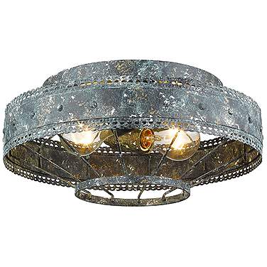 Golden Lighting Ferris 14" Blue Verde Patina 2-Light Ceiling Light