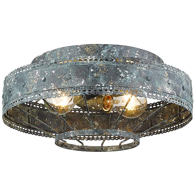 Image 1 Golden Lighting Ferris 14" Blue Verde Patina 2-Light Ceiling Light