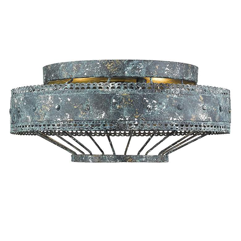 Image 2 Golden Lighting Ferris 14" Blue Verde Patina 2-Light Ceiling Light more views
