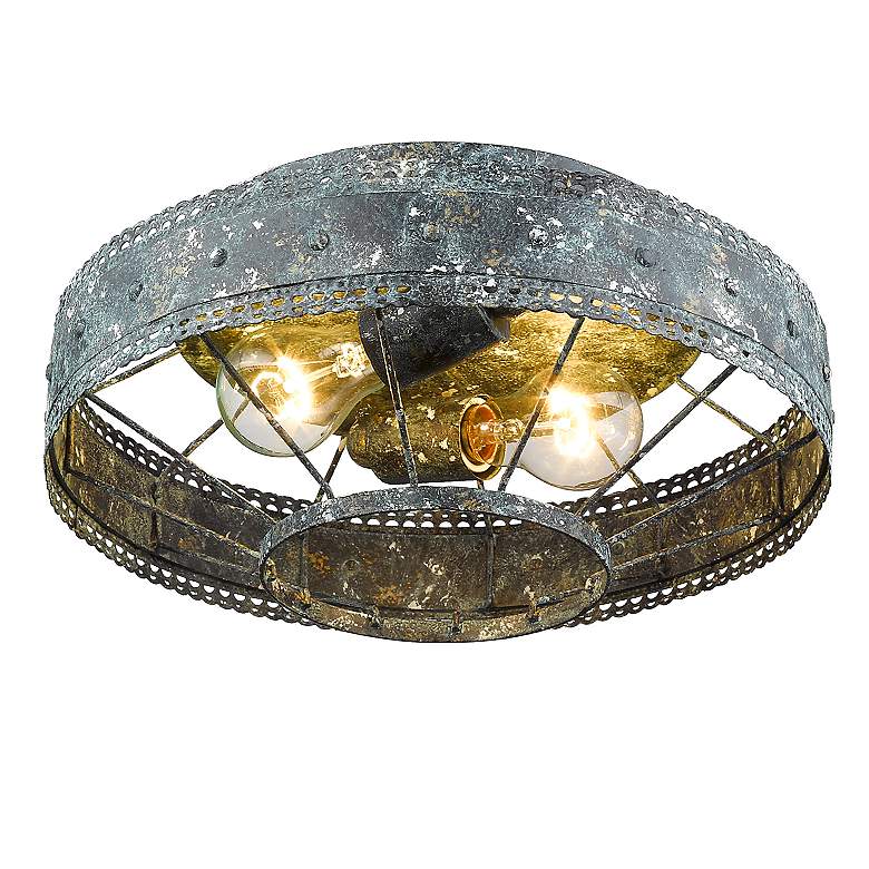 Image 3 Golden Lighting Ferris 14" Blue Verde Patina 2-Light Ceiling Light more views
