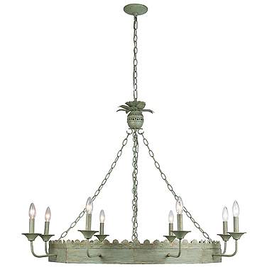 Golden Lighting Finley 42" 8-Light Vintage Sage Candelabra Chandelier