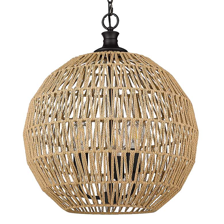 Image 3 Golden Lighting Florence 18 1/2 inch 3-Light Dome Natural Rope Pendant