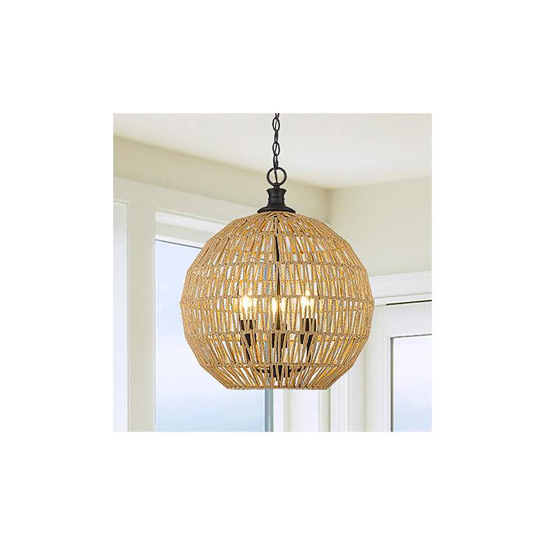 Image 2 Golden Lighting Florence 18 1/2 inch 3-Light Dome Natural Rope Pendant