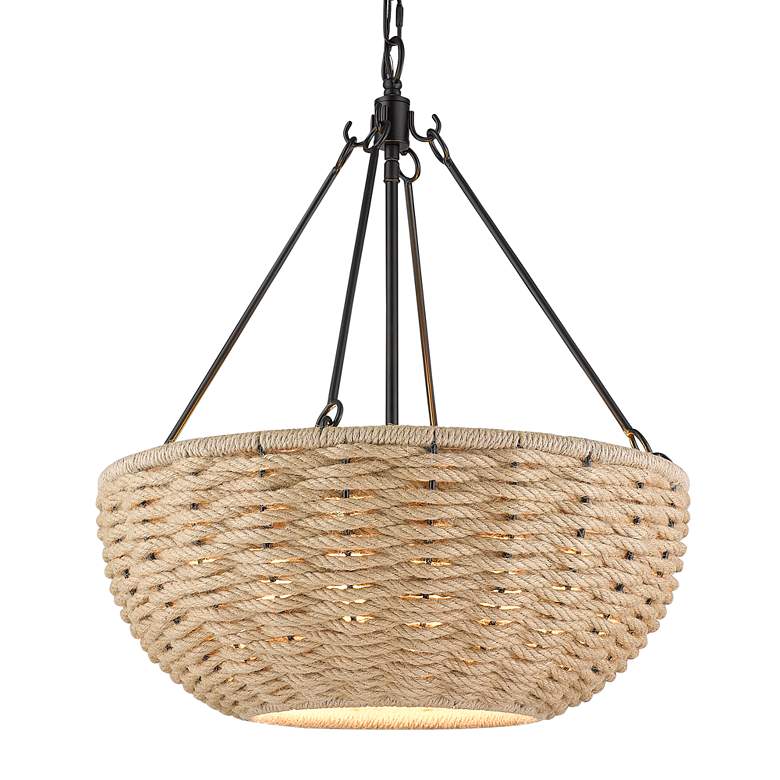 Image 2 Golden Lighting Hathaway 20 1/4" Matte Black and Rope Basket Pendant