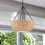 1_Golden Lighting Hathaway 20 1/4" Matte Black and Rope Basket Pendant