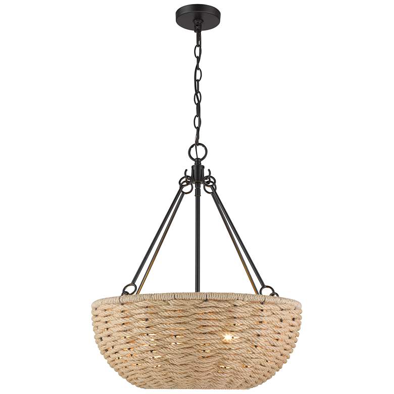 Image 7 Golden Lighting Hathaway 20 1/4" Matte Black and Rope Basket Pendant more views