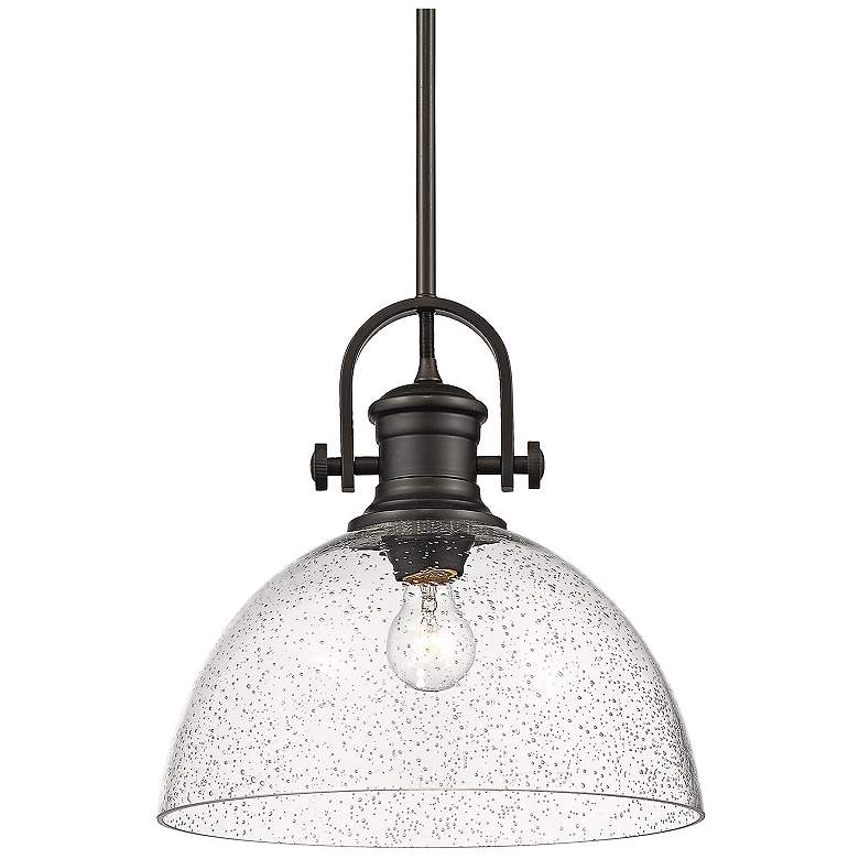 Image 1 Golden Lighting Hines 13 1/2" Rubbed Bronze eeded Glass Pendant Light