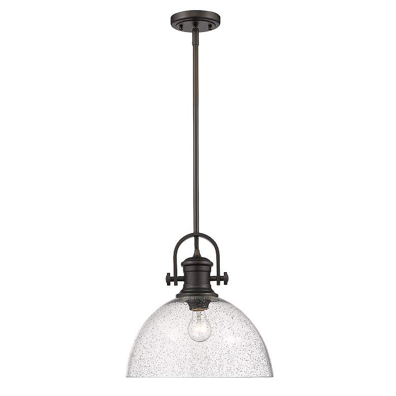 Image 2 Golden Lighting Hines 13 1/2" Rubbed Bronze eeded Glass Pendant Light more views