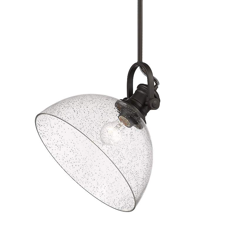 Image 3 Golden Lighting Hines 13 1/2" Rubbed Bronze eeded Glass Pendant Light more views