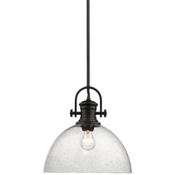 Golden Lighting Hines 13 1/2&quot; Wide Black and Glass Dome Pendant Light