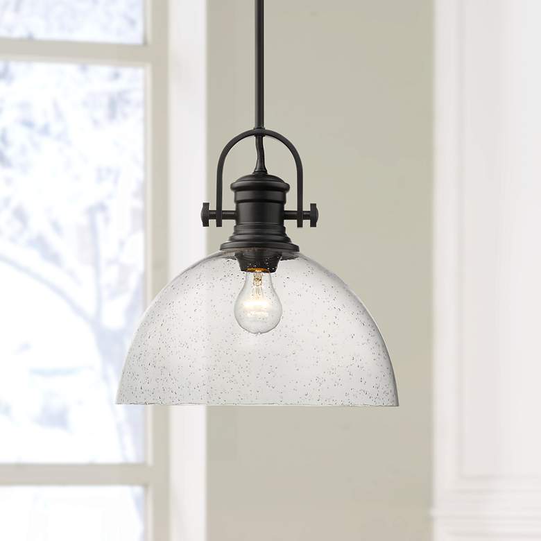 Image 1 Golden Lighting Hines 13 1/2 inch Wide Black and Glass Dome Pendant Light