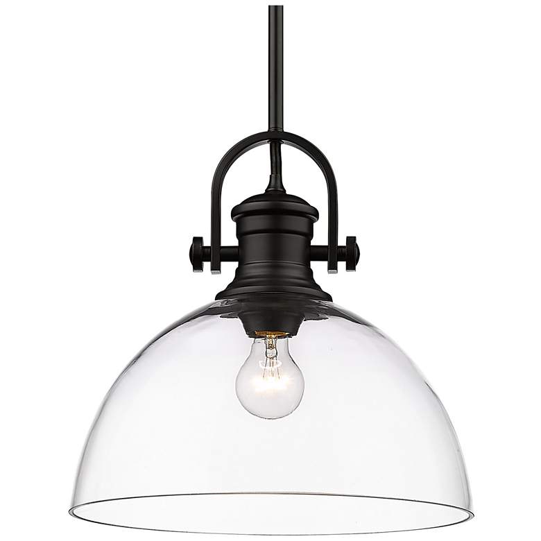 Image 1 Golden Lighting Hines 13 1/2" Wide Matte Black Clear Glass Pendant