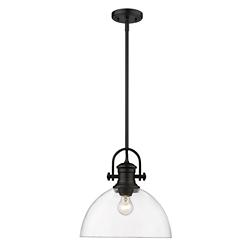 Golden Lighting Hines 13 1/2" Wide  Matte Black Clear Glass Pendant