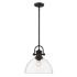 Golden Lighting Hines 13 1/2" Wide  Matte Black Clear Glass Pendant