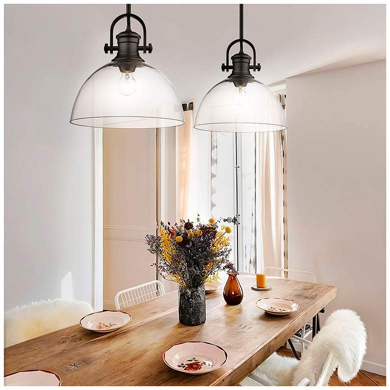 Image 2 Golden Lighting Hines 13 1/2" Wide Matte Black Clear Glass Pendant more views