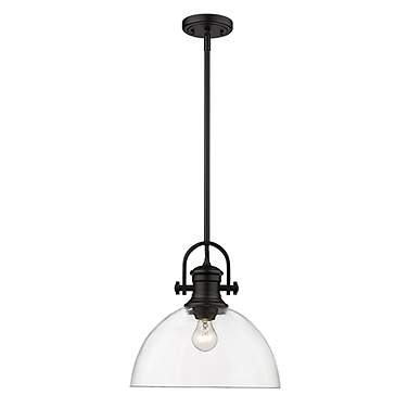 Golden Lighting Hines 13 1/2" Wide  Matte Black Clear Glass Pendant