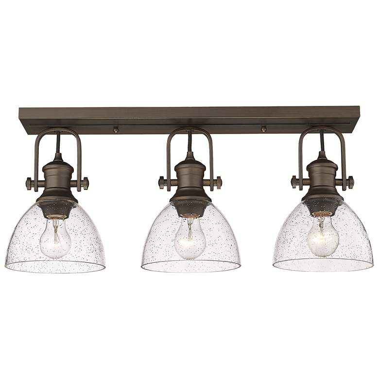 Image 1 Golden Lighting Hines 25 1/8" Bronze Seeded Glass Ceiling Light
