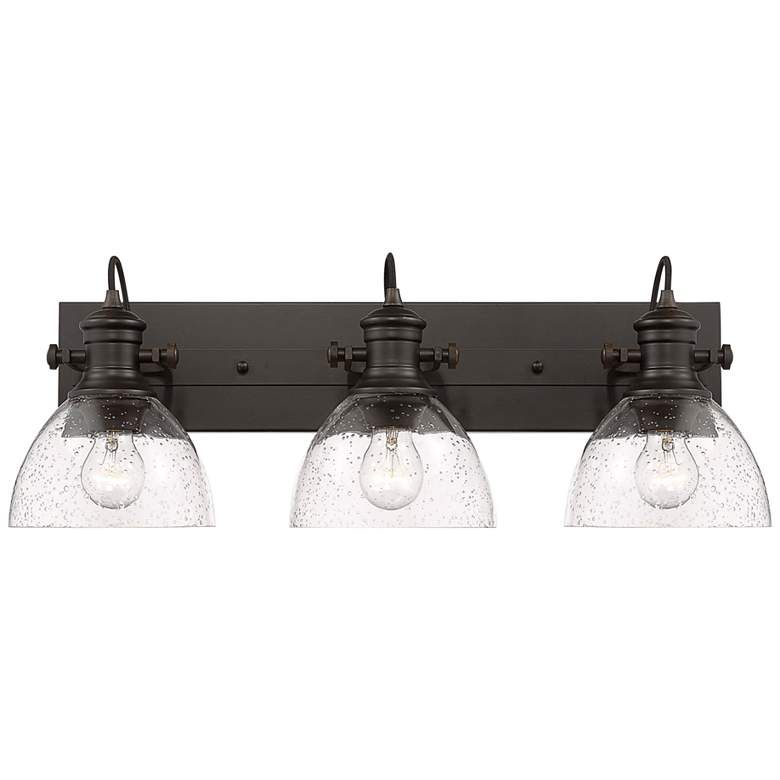 Image 2 Golden Lighting Hines 25 1/4" Bronze Seeded Glass 3-Light Bath Light