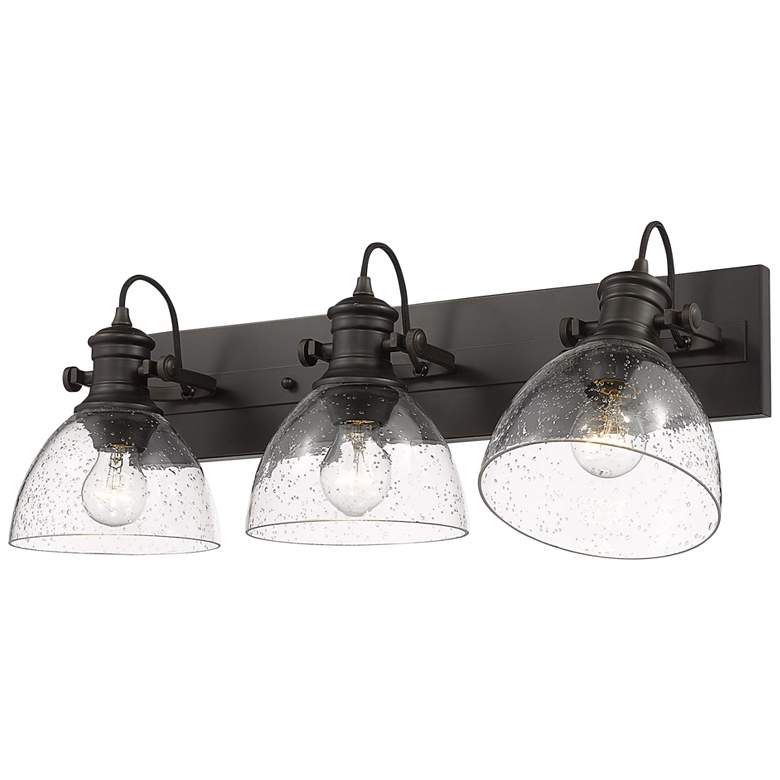 Image 4 Golden Lighting Hines 25 1/4" Bronze Seeded Glass 3-Light Bath Light more views