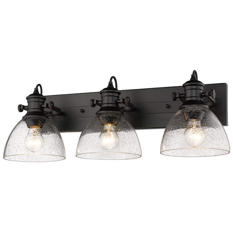 Image 2 Golden Lighting Hines 25" Seeded Glass Matte Black Bath Light