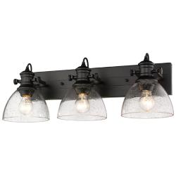 Golden Lighting Hines 25" Seeded Glass Matte Black Bath Light