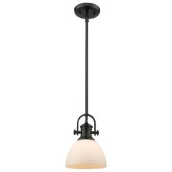 Golden Lighting Hines 7" Wide Matte Black Opal Glass Mini Pendant