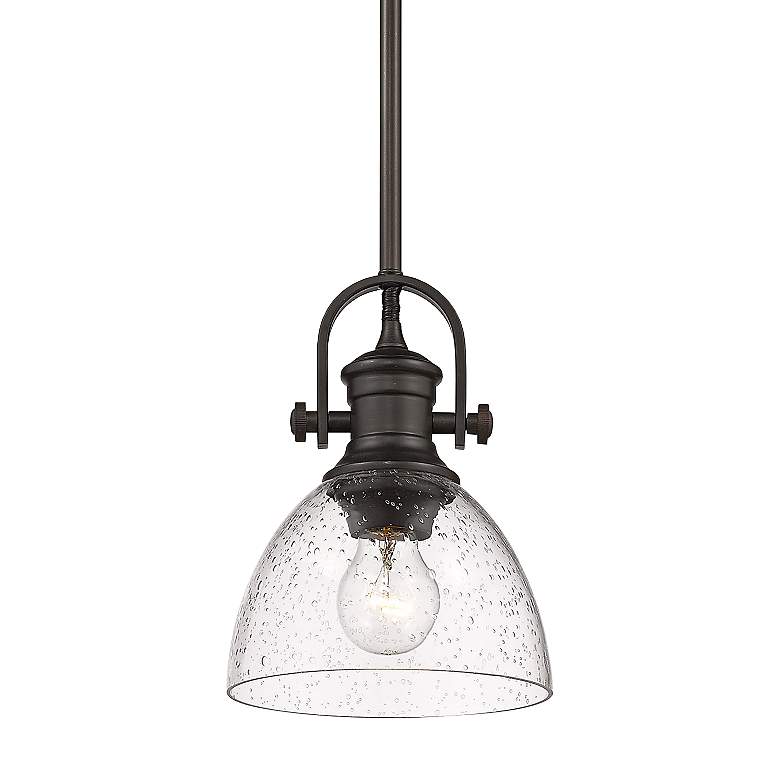 Image 1 Golden Lighting Hines 7" Wide Rubbed Bronze Seeded Glass Mini Pendant