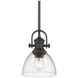 Golden Lighting Hines 7" Wide Rubbed Bronze Seeded Glass Mini Pendant