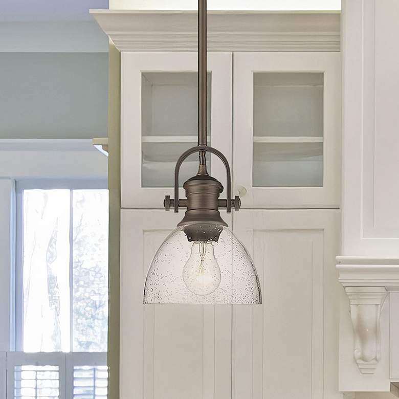 Image 1 Golden Lighting Hines 7" Wide Rubbed Bronze Seeded Glass Mini Pendant