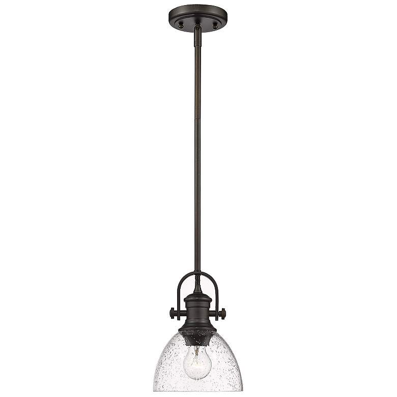 Image 4 Golden Lighting Hines 7" Wide Rubbed Bronze Seeded Glass Mini Pendant more views