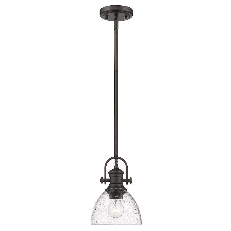 Image 6 Golden Lighting Hines 7" Wide Rubbed Bronze Seeded Glass Mini Pendant more views