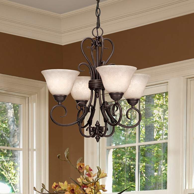 Image 1 Golden Lighting Homestead 19" Rubbed Bronze Tea Stone Glass Chandelier