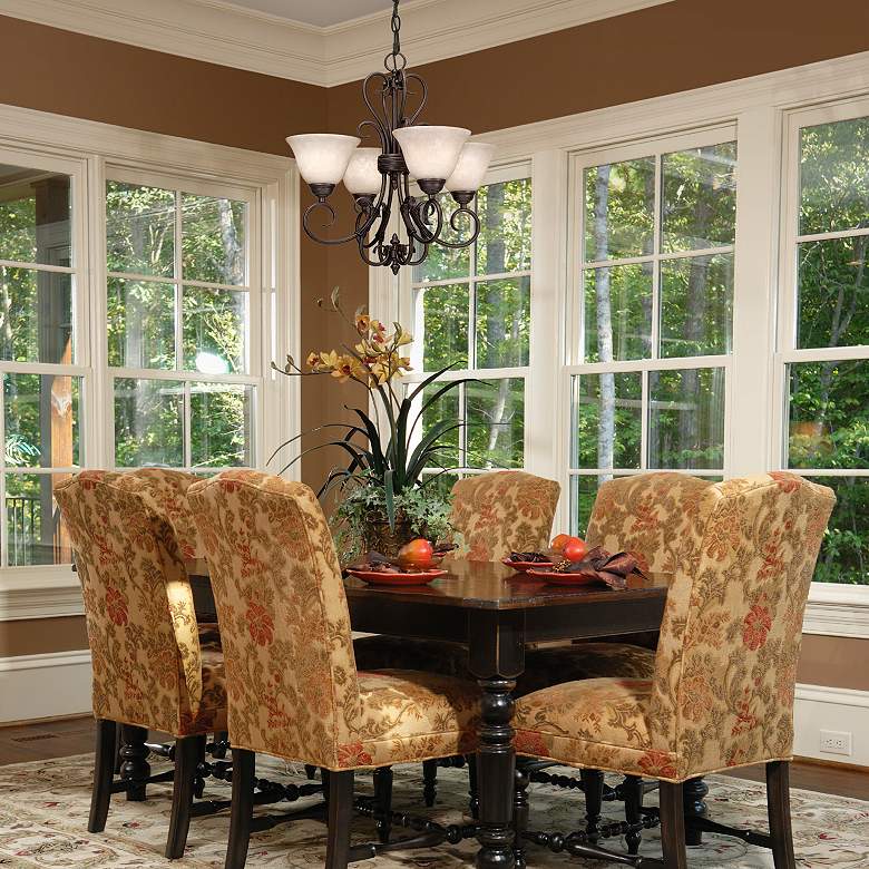 Image 3 Golden Lighting Homestead 19" Rubbed Bronze Tea Stone Glass Chandelier more views