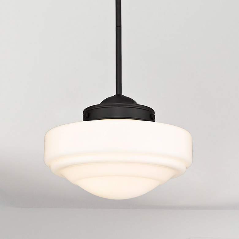 Image 1 Golden Lighting Ingalls 12" Wide Matte Black Milk Glass Mini Pendant