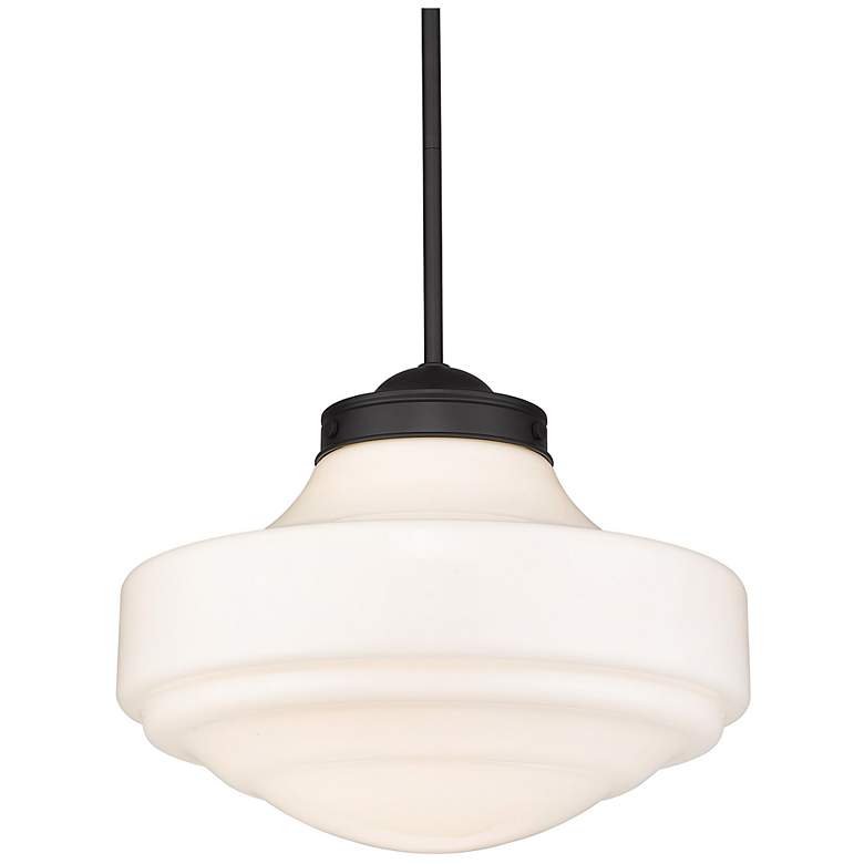 Image 3 Golden Lighting Ingalls 16" Black and Vintage Milk Glass Pendant Light