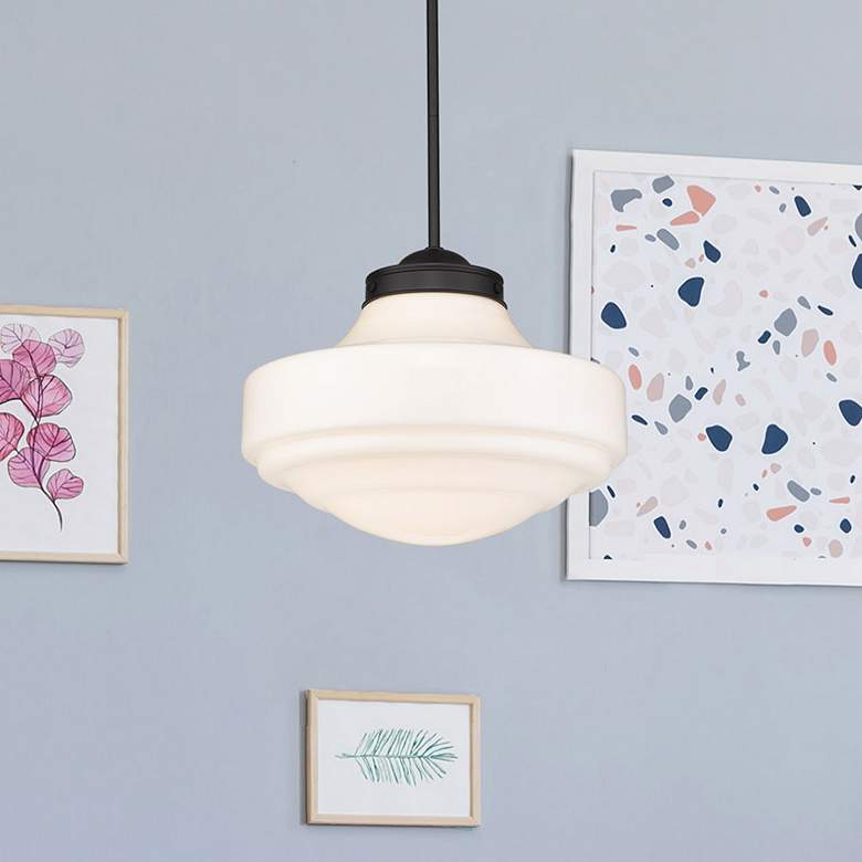 Image 2 Golden Lighting Ingalls 16" Black and Vintage Milk Glass Pendant Light