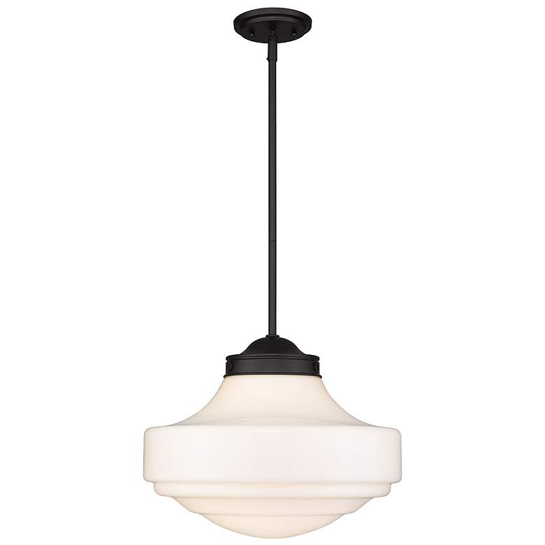 Image 5 Golden Lighting Ingalls 16" Black and Vintage Milk Glass Pendant Light more views