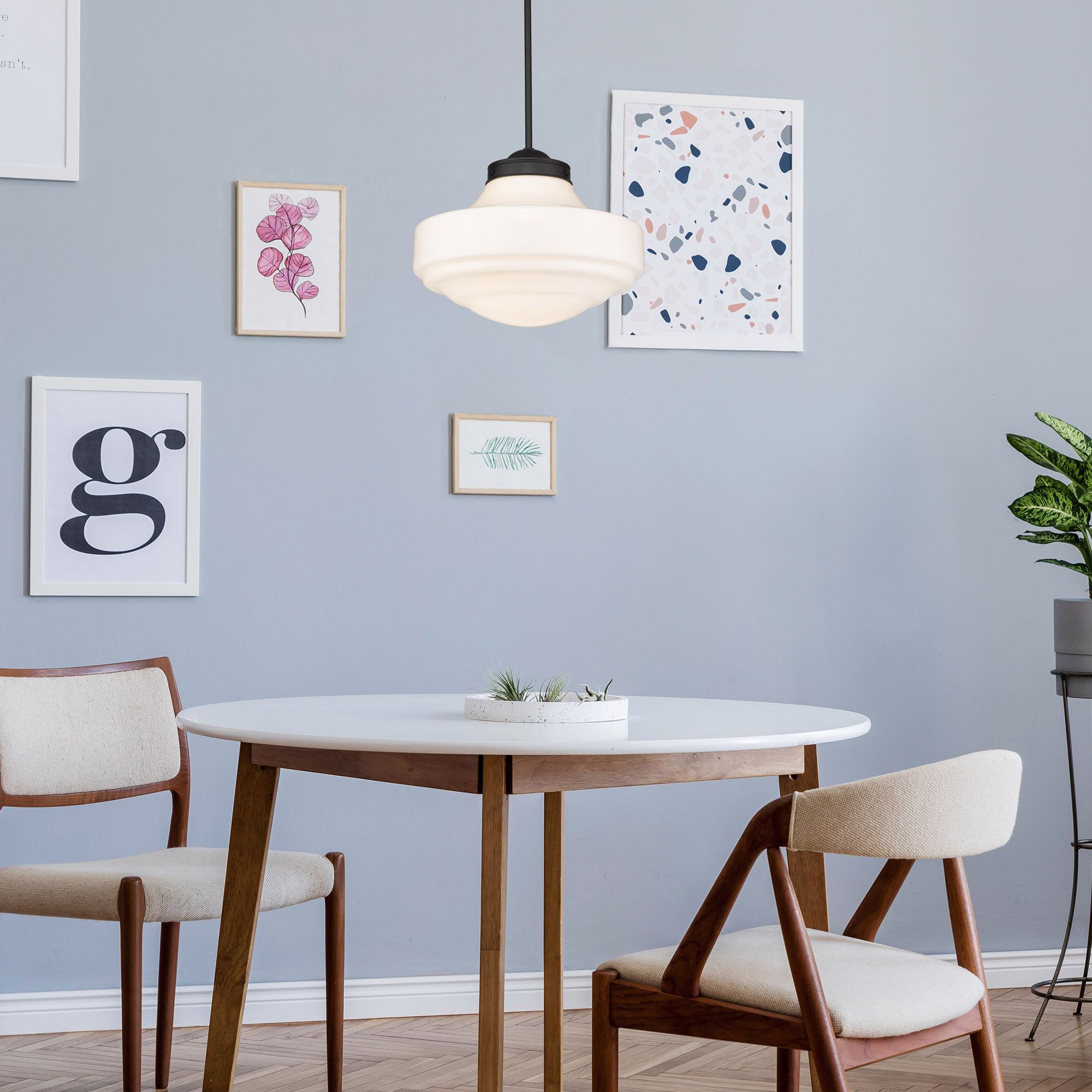 Golden Lighting Ingalls 16" Black and Vintage Milk Glass Pendant Light in scene