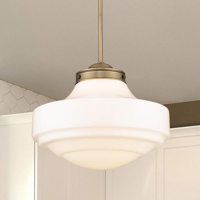 Image 1 Golden Lighting Ingalls 16" Modern Brass White Glass Pendant Light