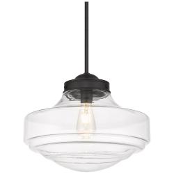 Golden Lighting Ingalls 16" Wide Matte Black Clear Glass Pendant Light