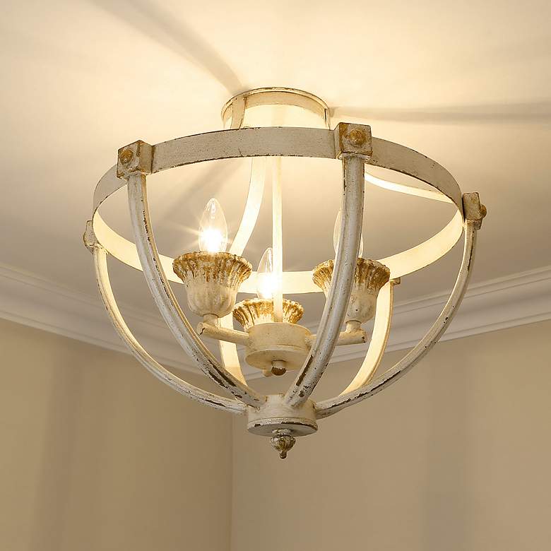 Image 1 Golden Lighting Jules 19 1/4" Wide Antique Ivory 3-Light Ceiling Light