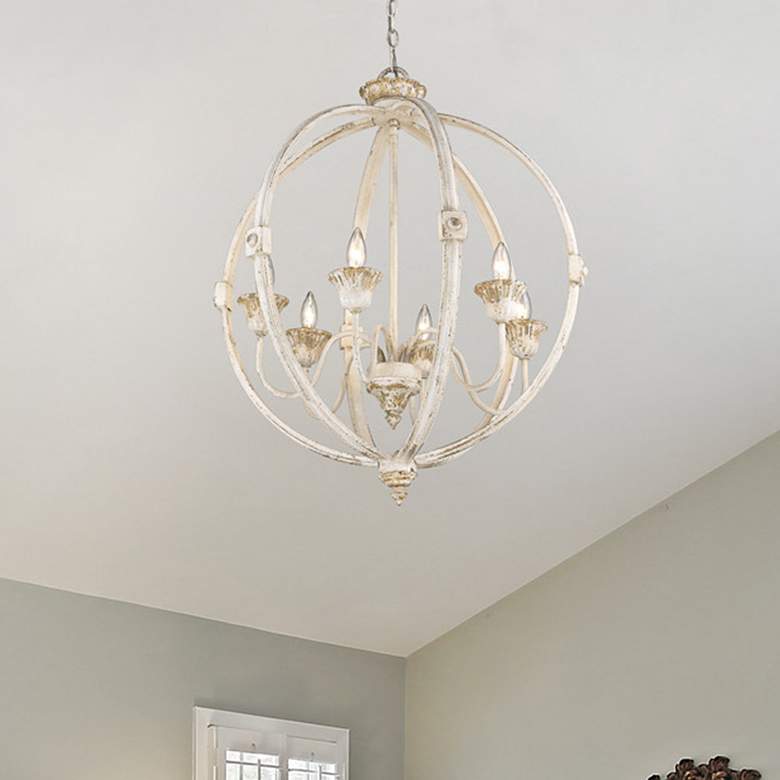 Image 2 Golden Lighting Jules 25 1/2" Antique Ivory 6-Light Orb Chandelier