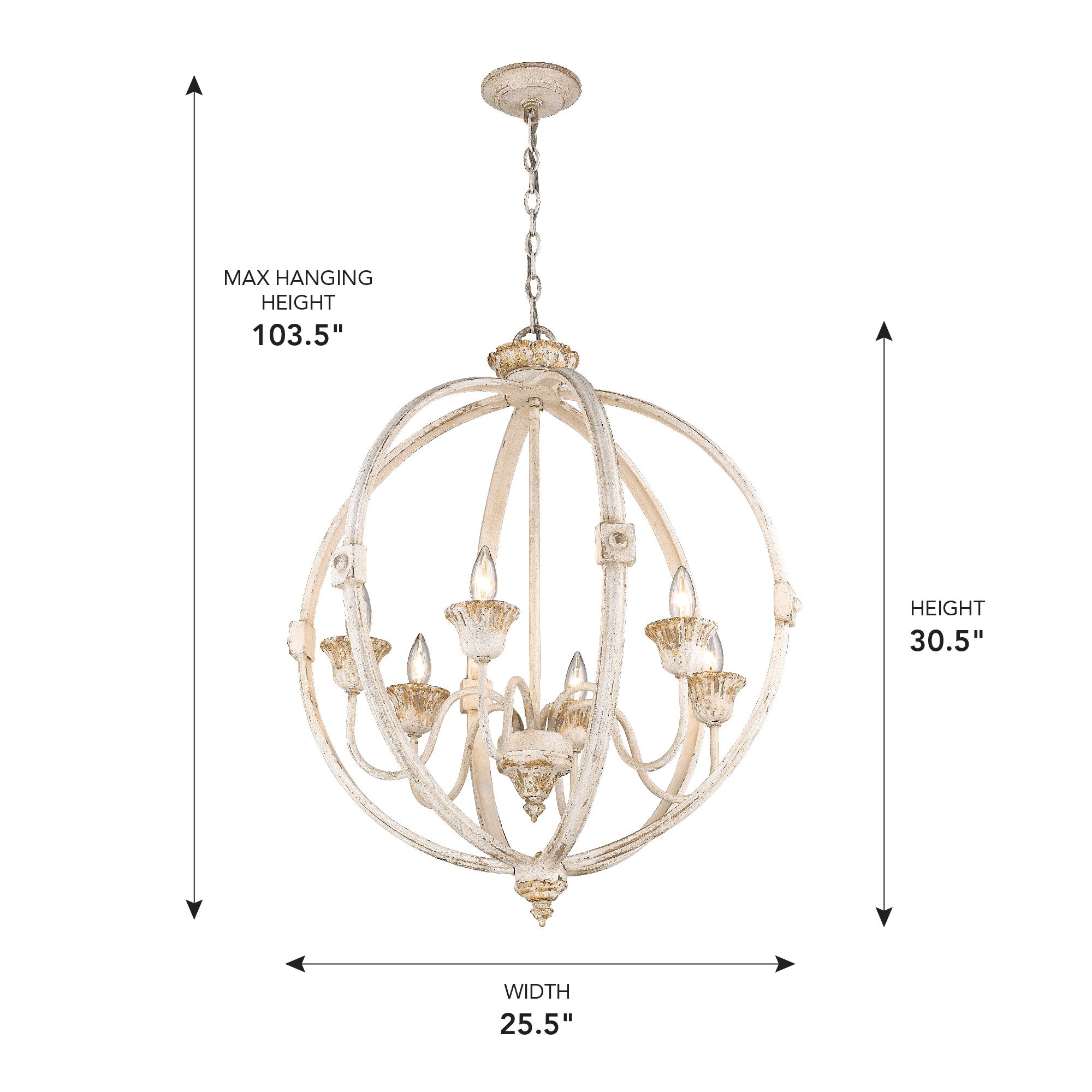 Golden Lighting Jules 25 1/2" Antique Ivory 6-Light Orb Chandelier in scene