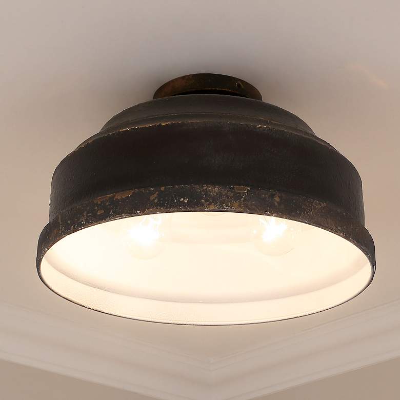 Image 1 Golden Lighting Keating 13 3/4" Wide Antique Black Iron Ceiling Light