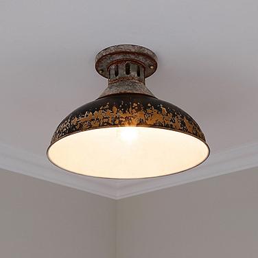 Golden Lighting Kinsley 14" Aged Black Galvanized Steel Ceiling Light