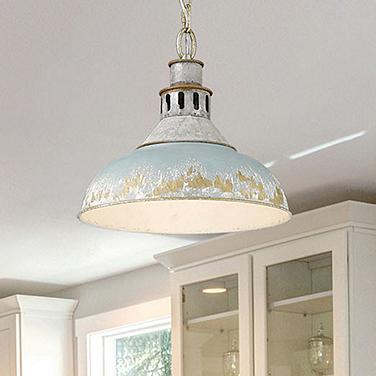 Golden Lighting Kinsley 14" Aged Teal Shade Pendant Light