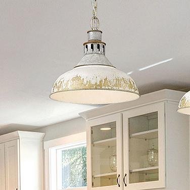 Golden Lighting Kinsley 14" Antique Ivory Galvanized Steel Pendant