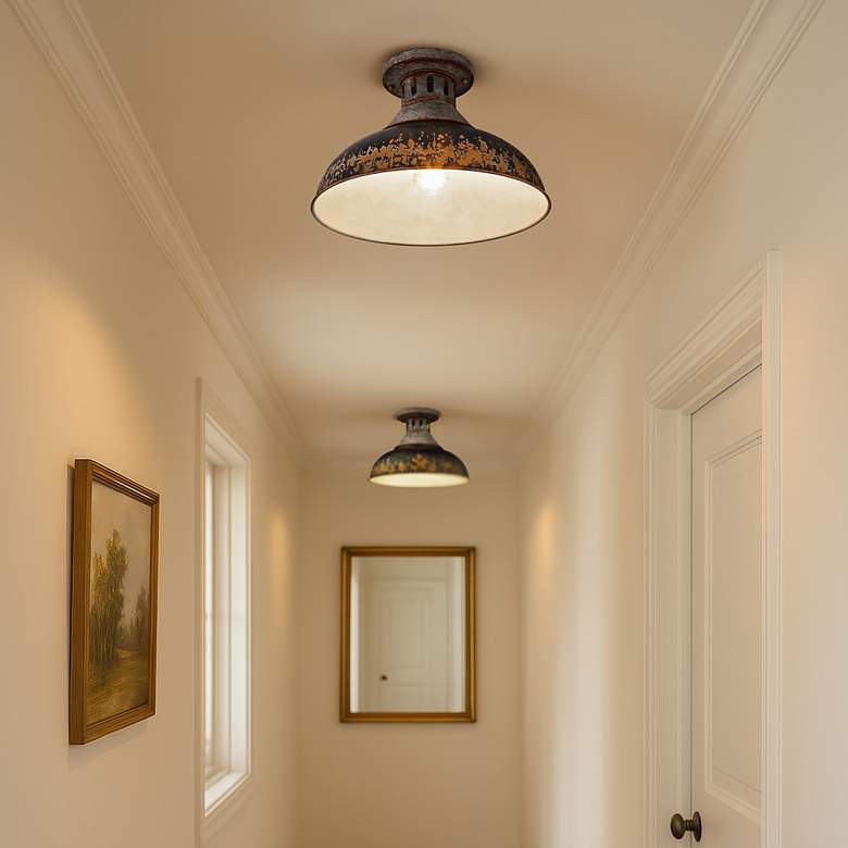 Image 3 Golden Lighting Kinsley 14" Aged Black Galvanized Steel Ceiling Light more views