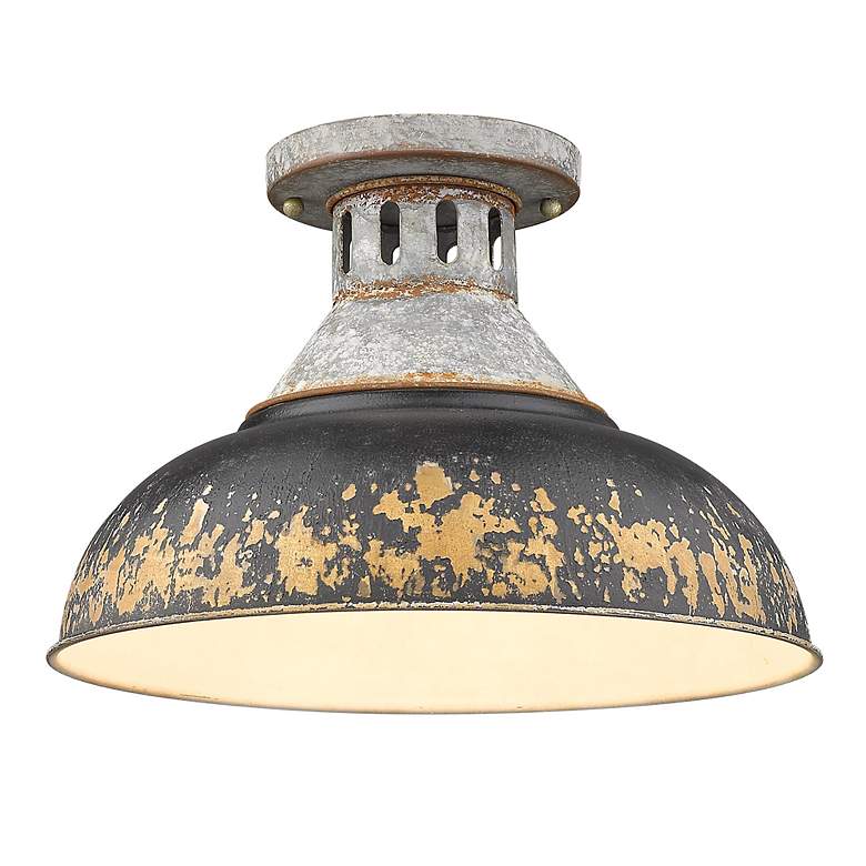 Image 4 Golden Lighting Kinsley 14" Aged Black Galvanized Steel Ceiling Light more views